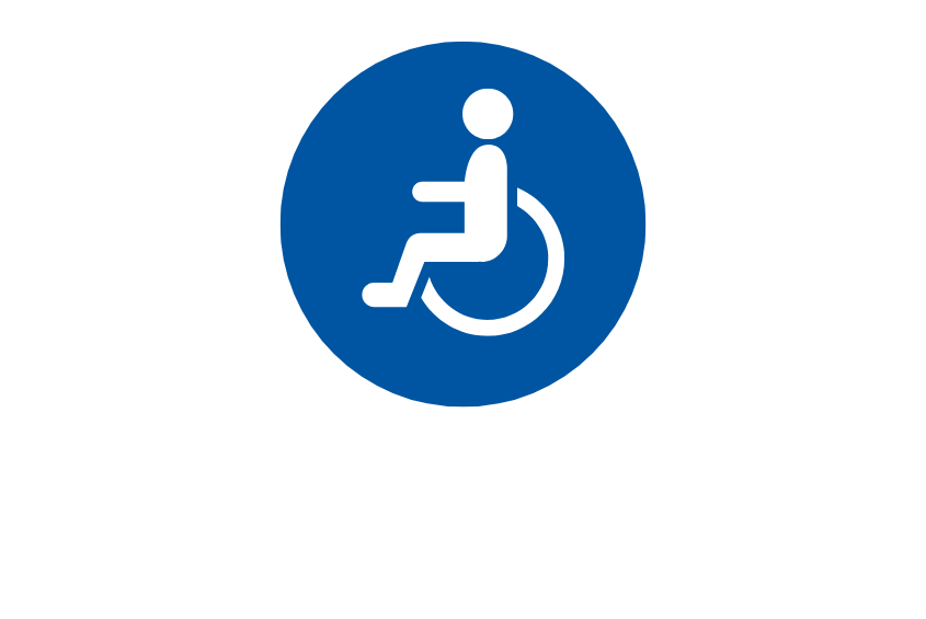 Icon graphic of a person in a wheelchair